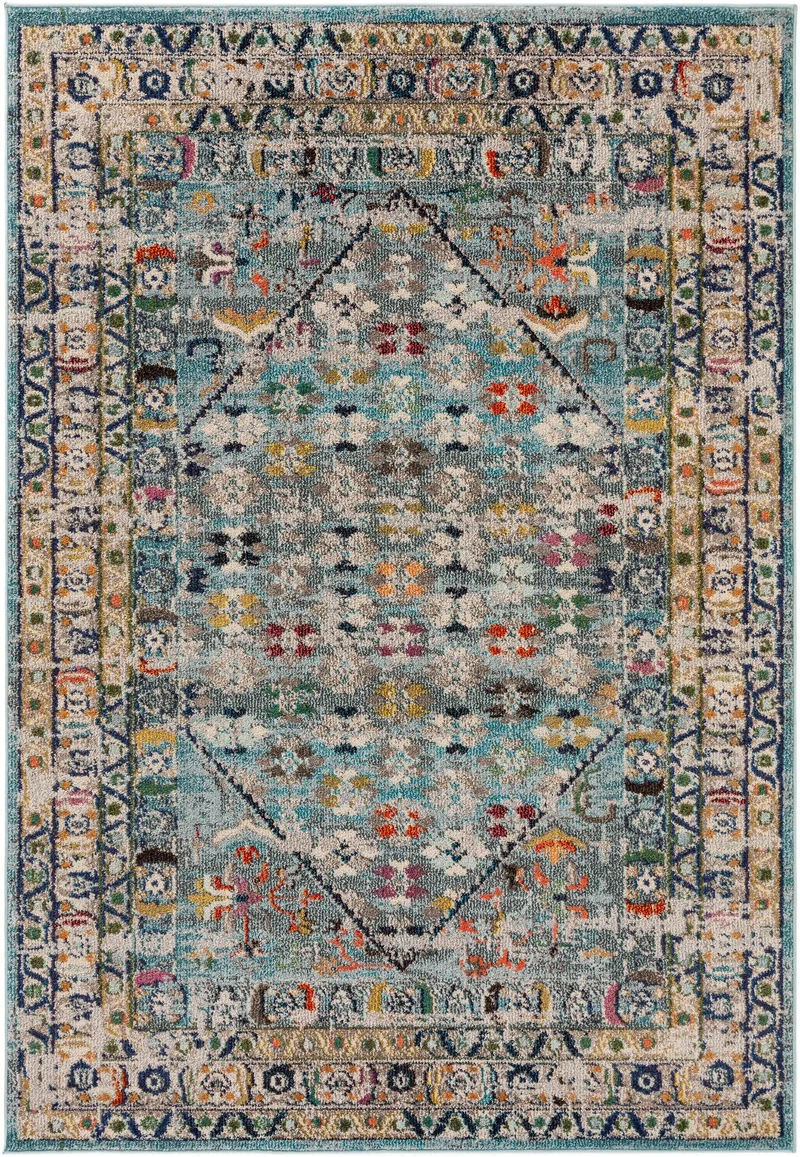 Tapis vintage oriental bleu et multicolore 80x150 cm