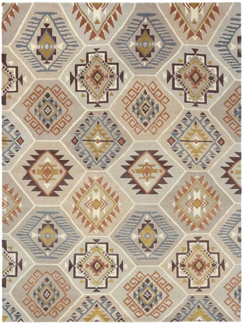 Tapis Ethnique noué main en laine du népal Beige NOMAD