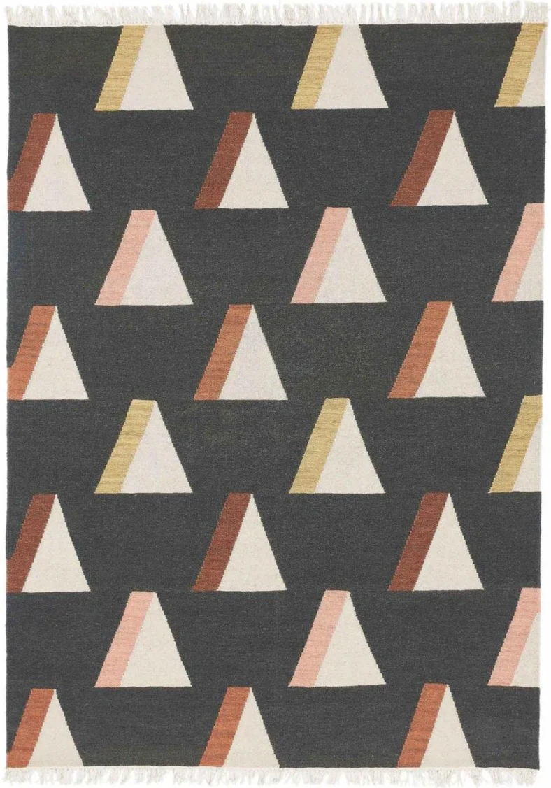 Tapis Kilim entièrement tissé main en laine noir WIGWAN