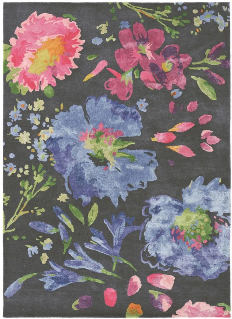 Tapis de salon motif Floral en Laine Multicolore KIPPEN
