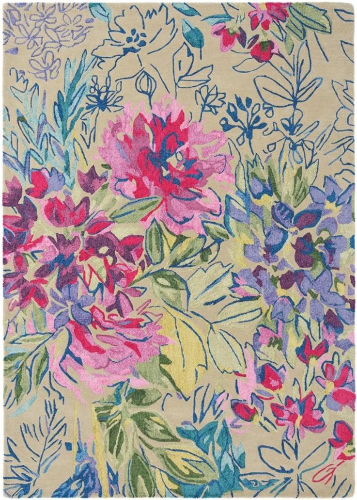 Tapis Floral Rose en viscose et laine haute qualité TETBURY