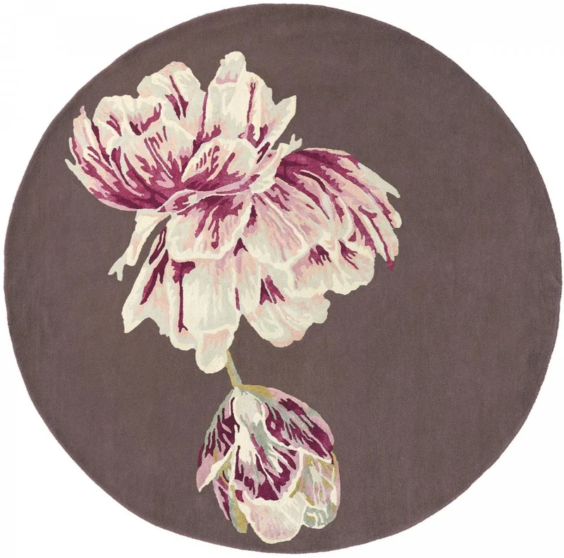 Tapis Rond Floral Vintage Marron en laine tufté main TRANQUILITY