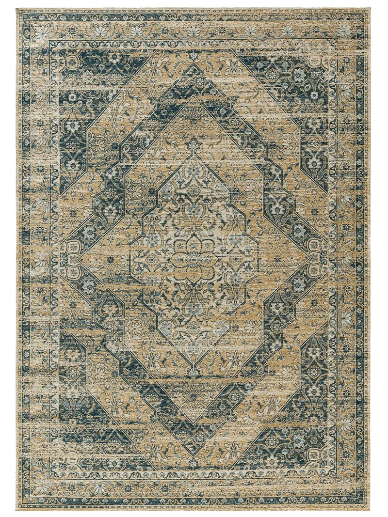 Tapis vintage oriental ocre et vert 120x180 cm