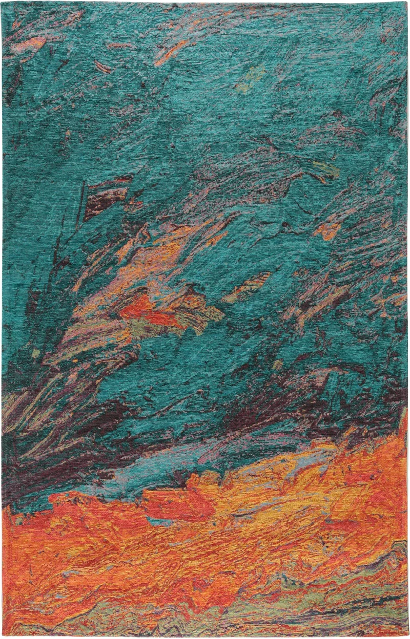 Tapis contemporain design bleu canard et orange 75x165 cm