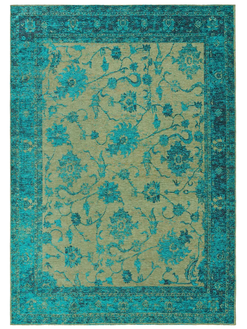 Tapis vintage motif floral turquoise et vert 200x285 cm