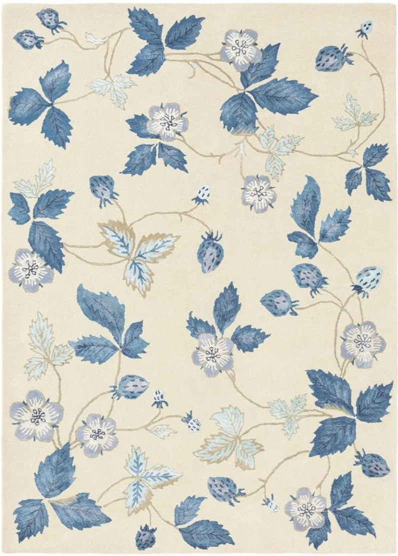 Tapis Floral Moderne et chic Bleu en laine WILD