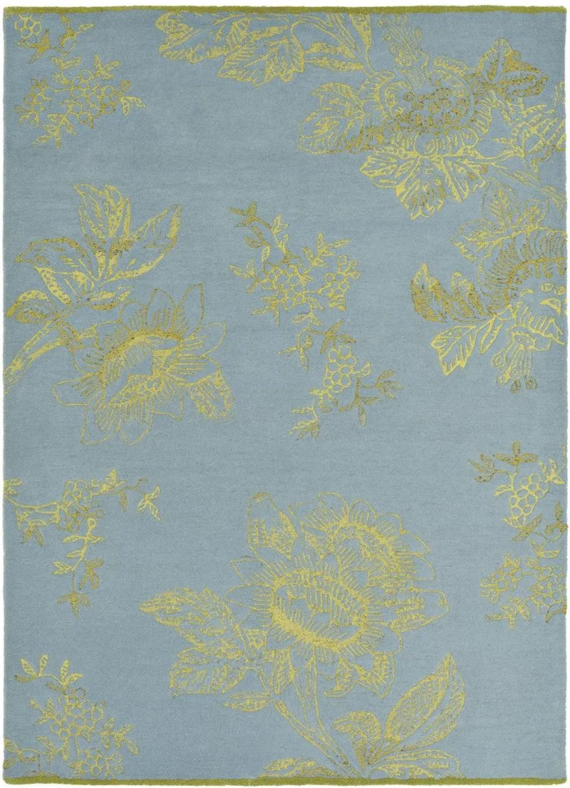 Tapis Floral style Vintage or et bleu TONQUIN