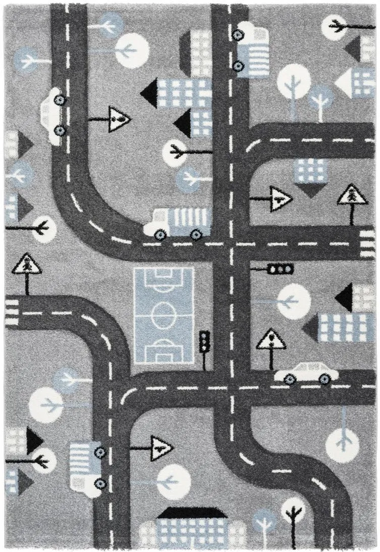Tapis de chambre enfant gris CITY ROAD