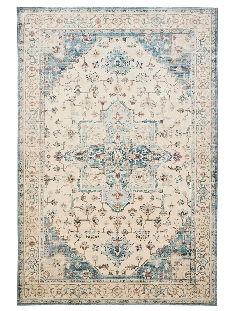 Tapis vintage oriental beige et bleu lavable 120x170 cm