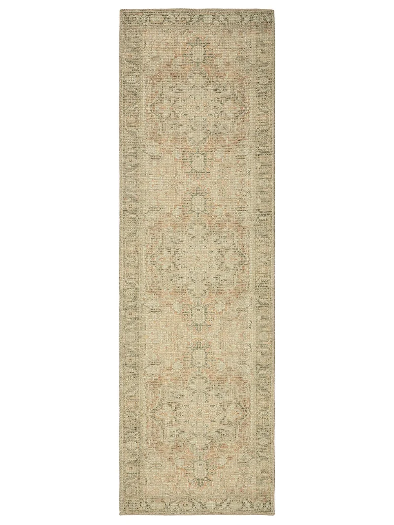 Tapis vintage motif à fleur de couloir beige 80x250 cm