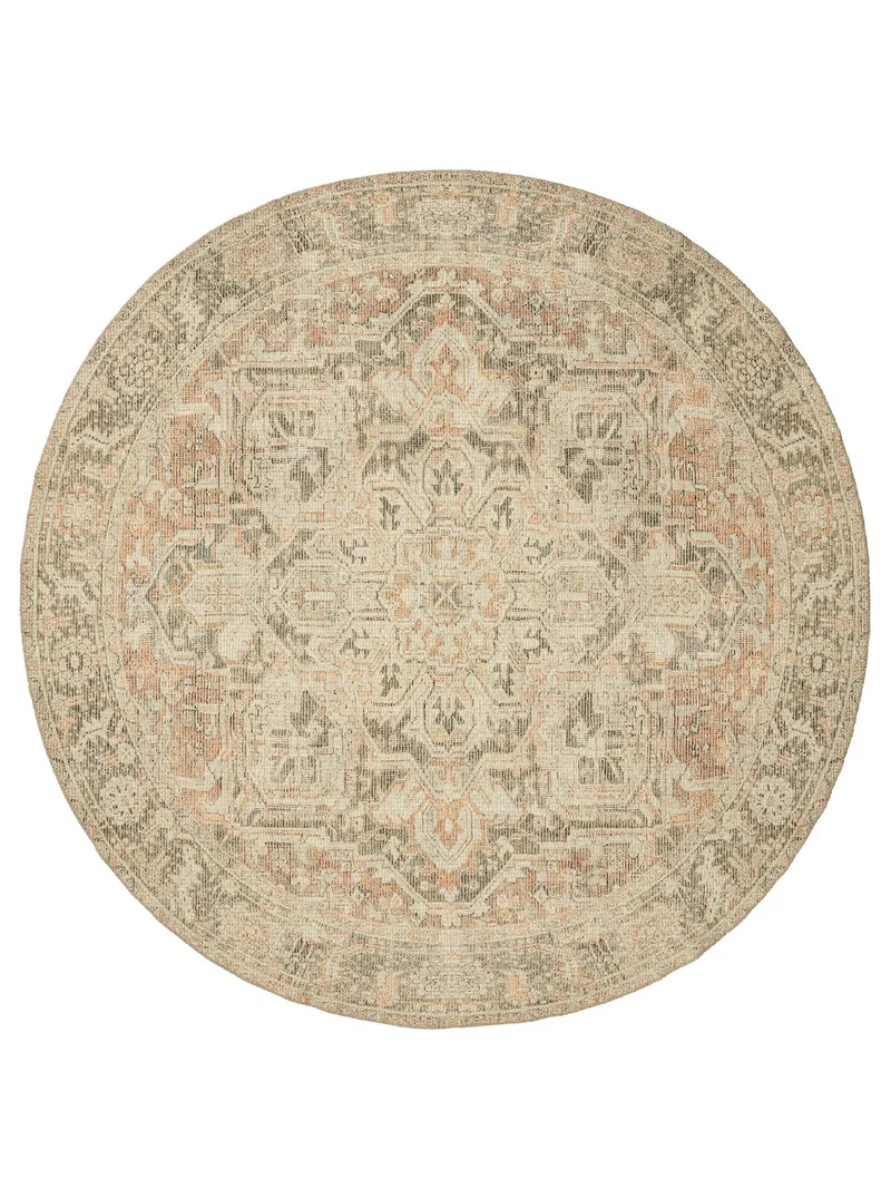 Tapis vintage motif à fleur rond beige 240 cm de diamètre