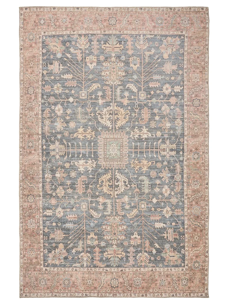 Tapis vintage inspiration bohème orange et bleu 300x400 cm