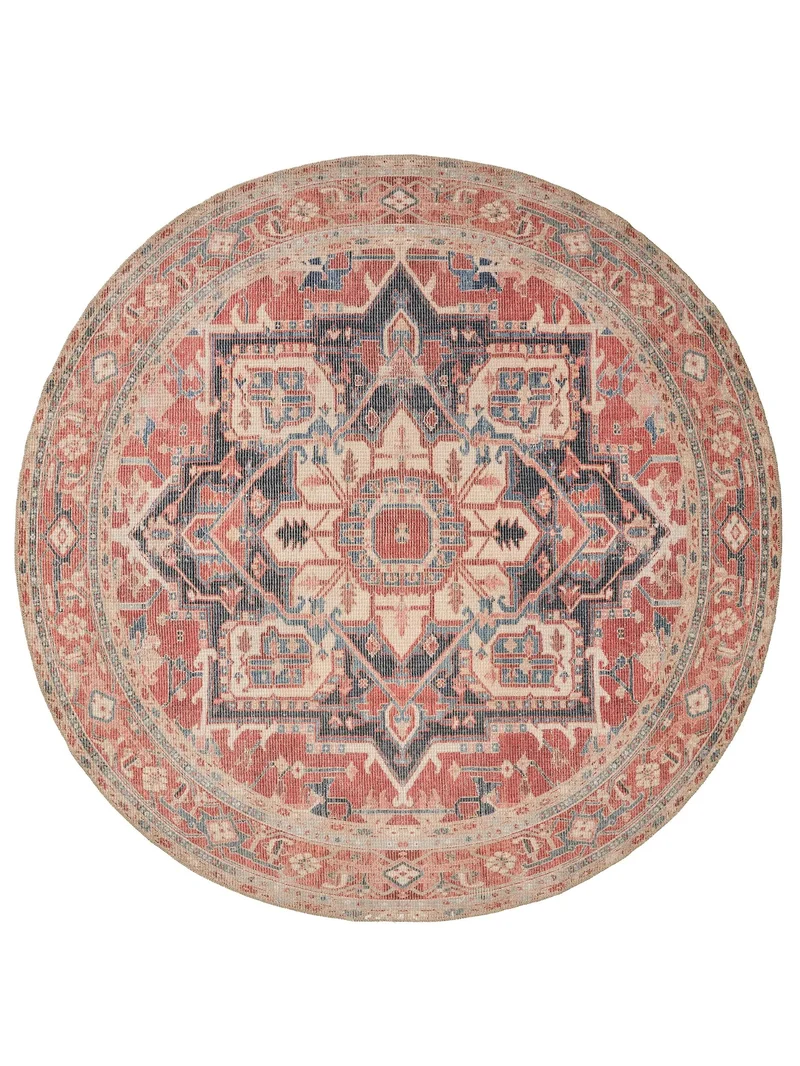 Tapis oriental style bohème rond rouge 240 cm de diamètre