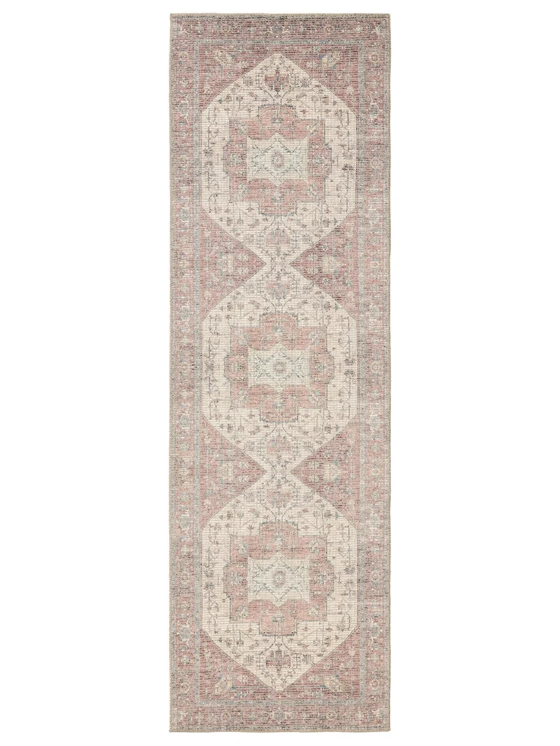 Tapis vintage inspiration oriental de couloir rouge et beige 80x250 cm