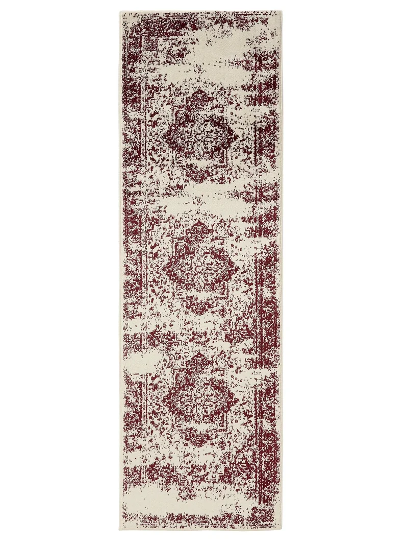 Tapis vintage oriental de couloir beige et bordeaux 80x240 cm