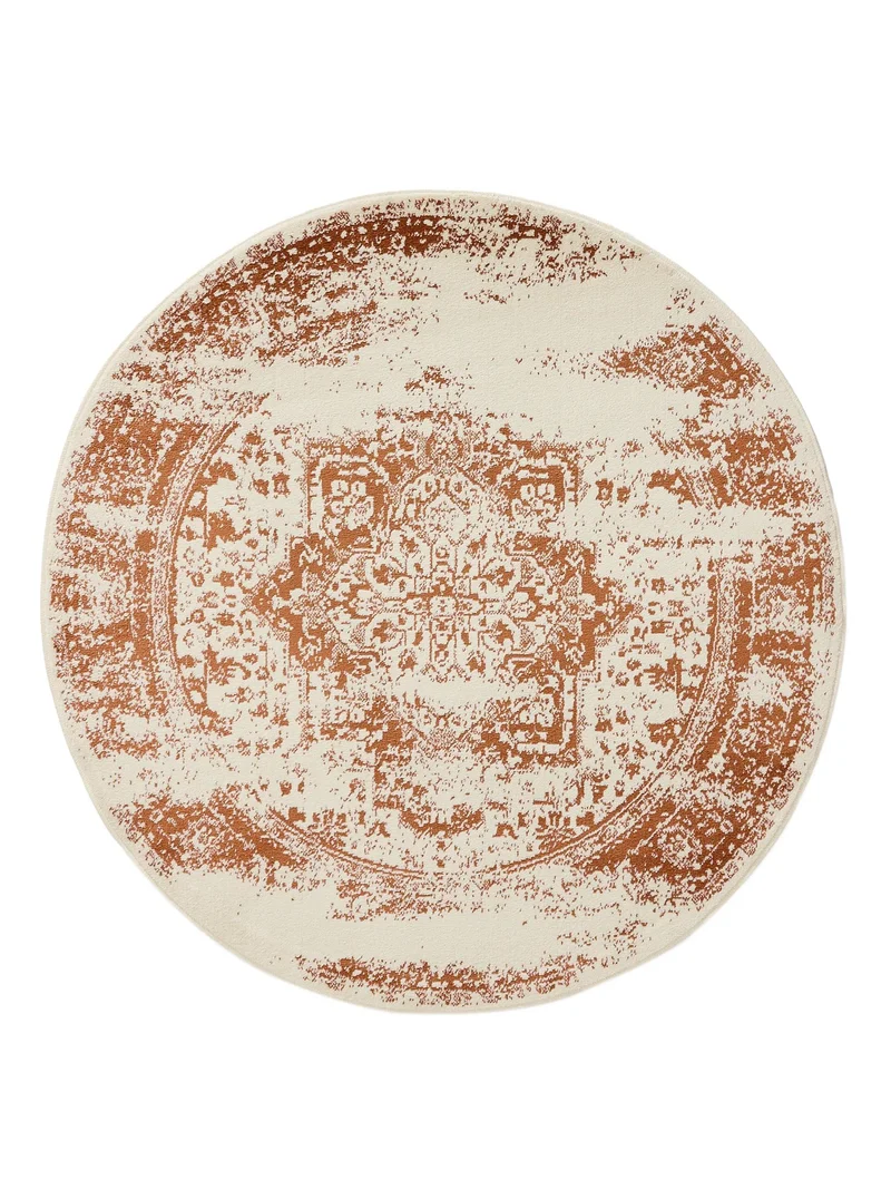 Tapis vintage oriental rond beige et terracotta 120 cm de diamètre