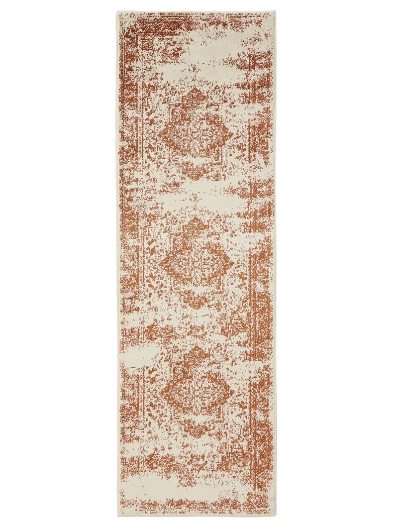 Tapis vintage oriental de couloir beige et terracotta 80x240 cm