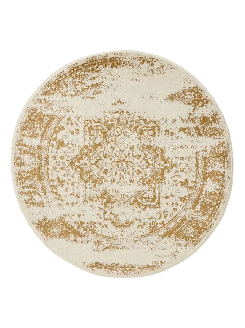 Tapis vintage oriental rond beige et camel 120 cm de diamètre
