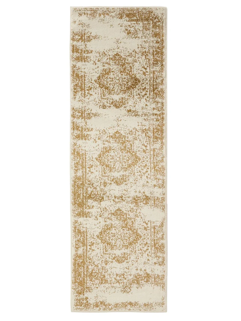 Tapis vintage oriental de couloir beige et camel 80x240 cm