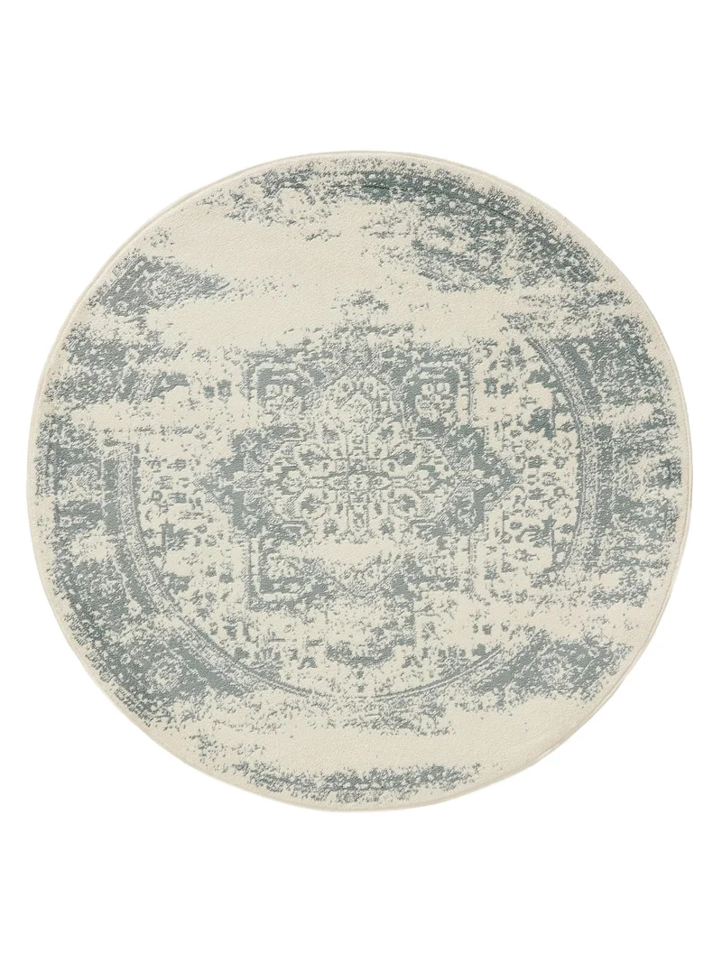Tapis vintage oriental rond beige et vert 160 cm de diamètre