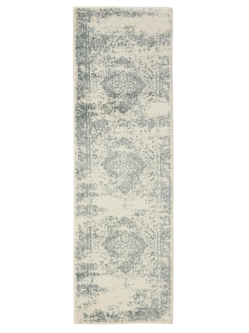 Tapis vintage oriental de couloir beige et vert 80x240 cm