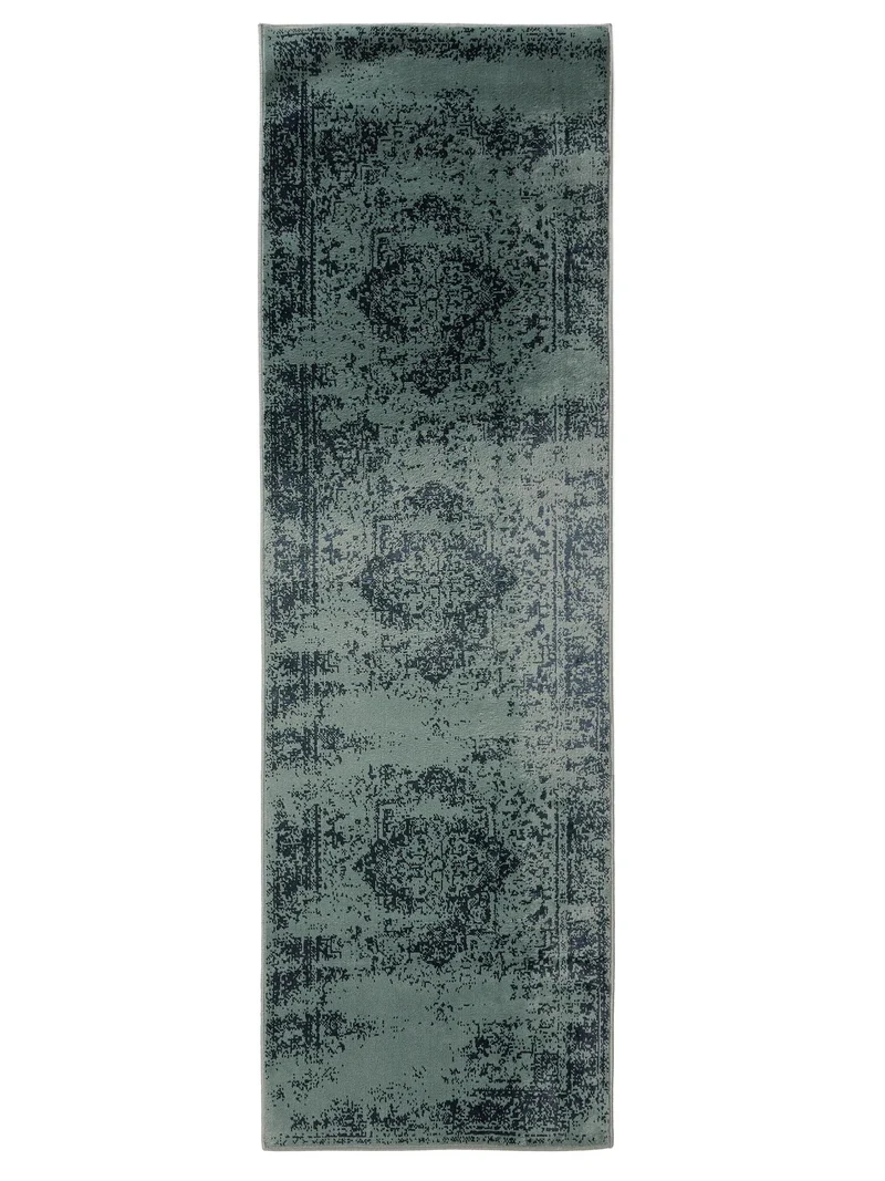 Tapis vintage oriental de couloir vert et bleu 80x240 cm