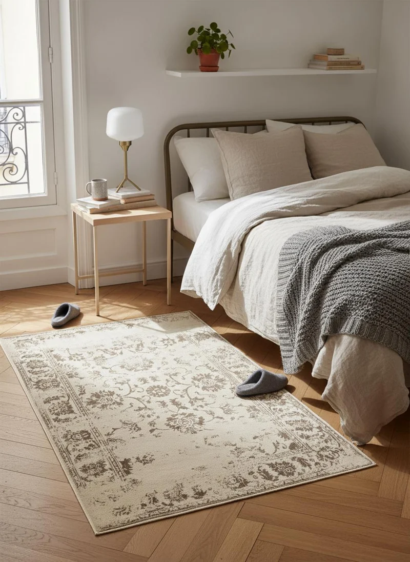 Tapis vintage motif floral crème et marron 60x120 cm