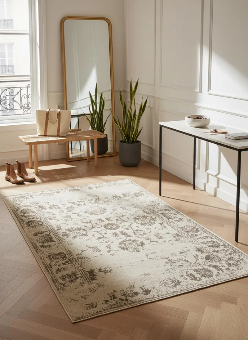 Tapis vintage motif floral crème et marron 60x120 cm