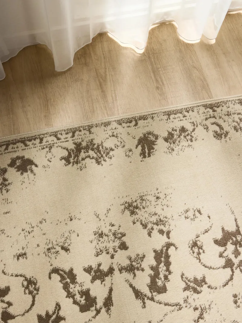 Tapis vintage motif floral crème et marron 60x120 cm