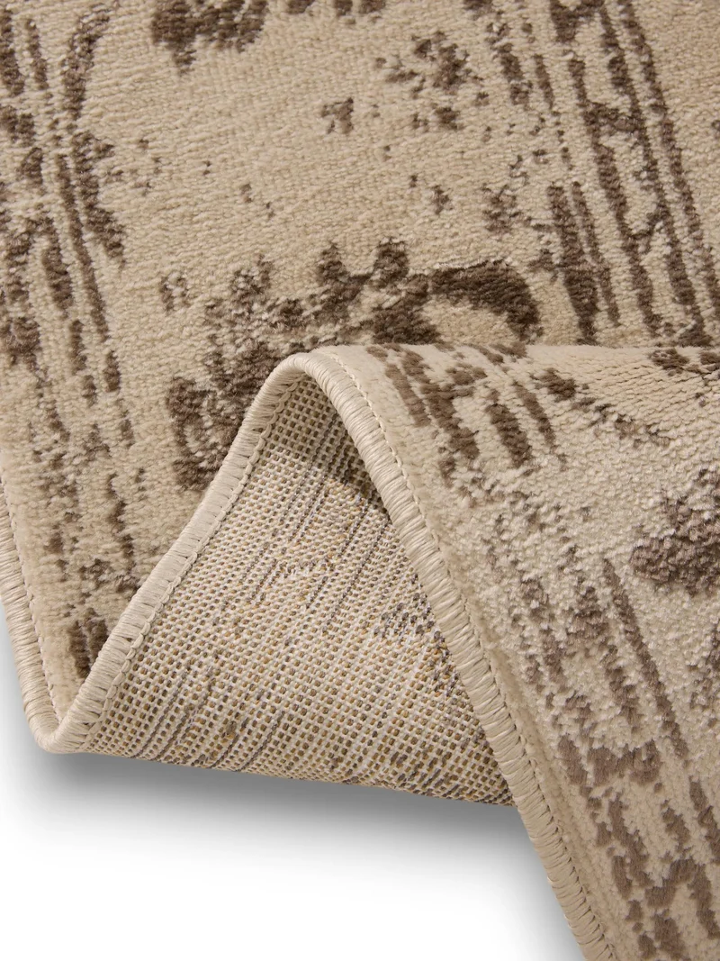 Tapis vintage motif floral crème et marron 60x120 cm