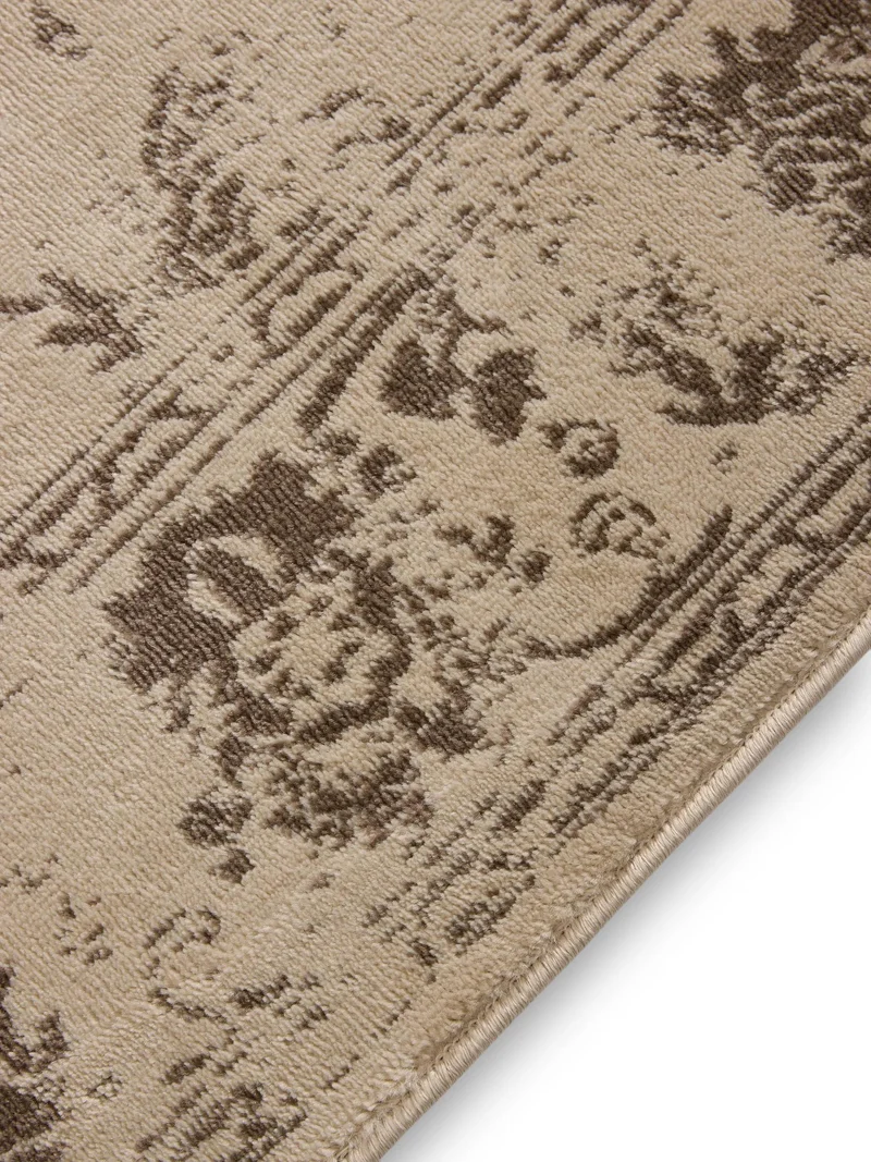 Tapis vintage motif floral crème et marron 60x120 cm