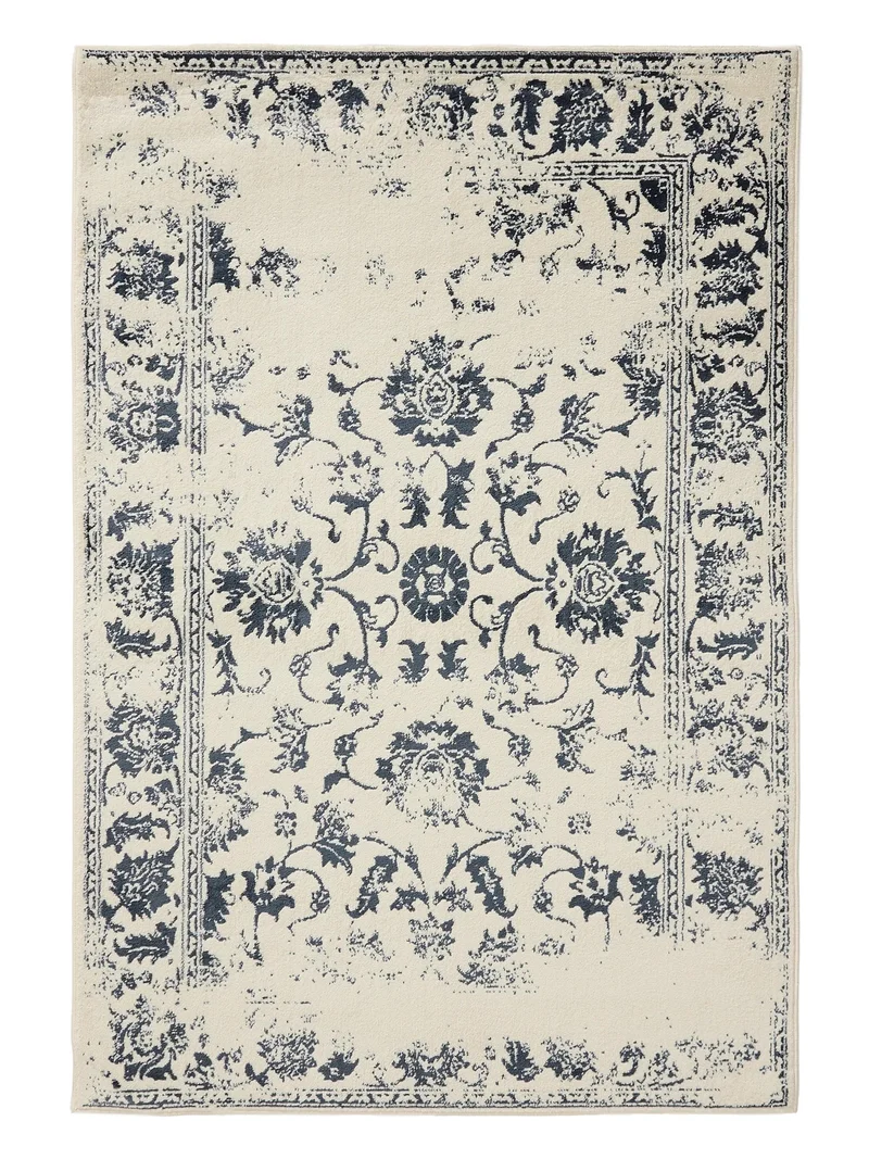 Tapis vintage motif floral beige et bleu 60x120 cm