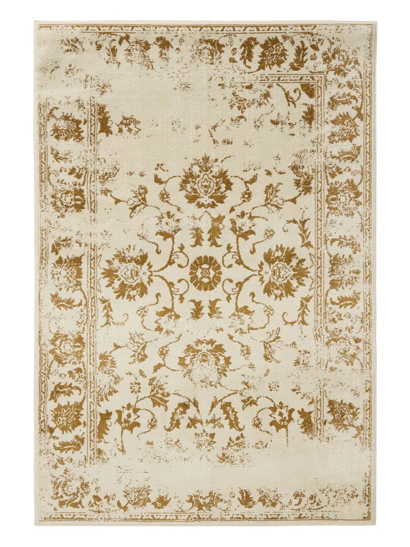 Tapis vintage motif floral beige et camel 60x120 cm