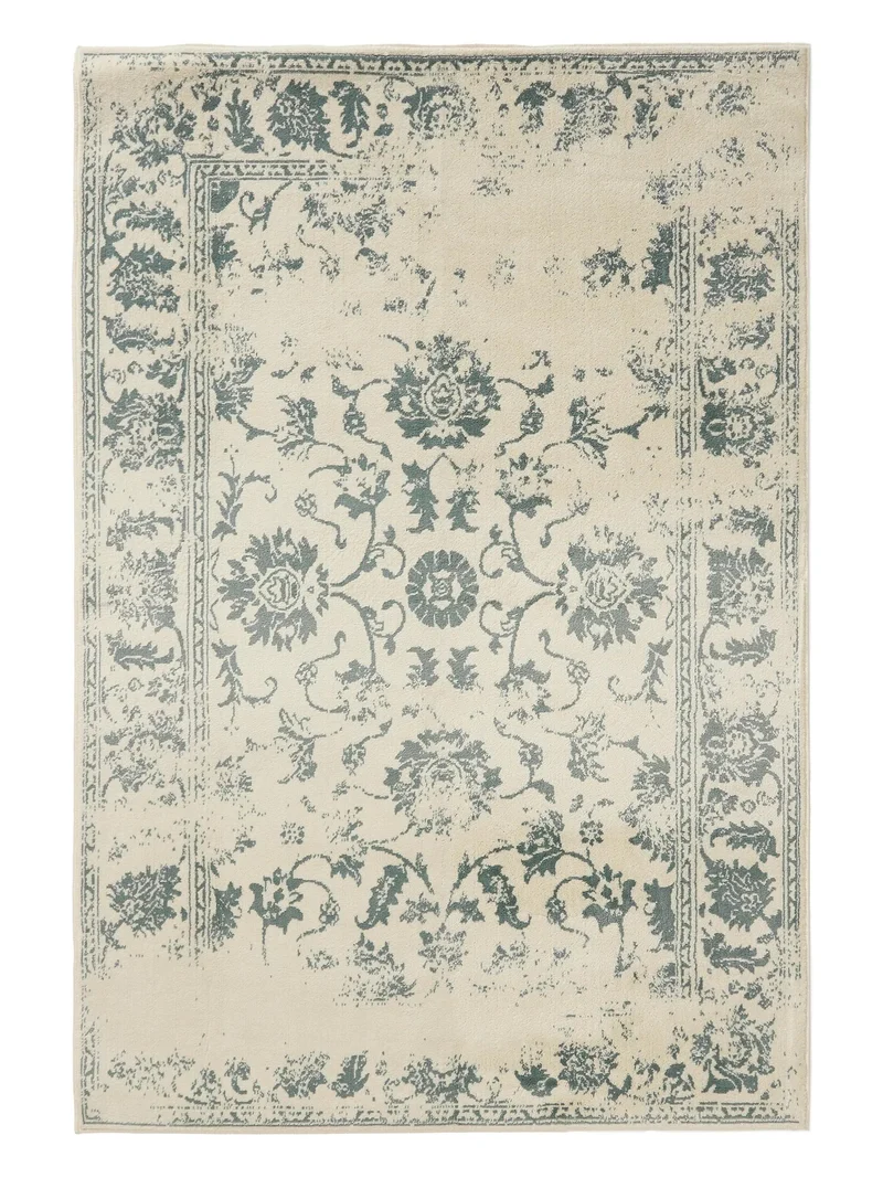 Tapis vintage motif floral beige et vert 80x150 cm