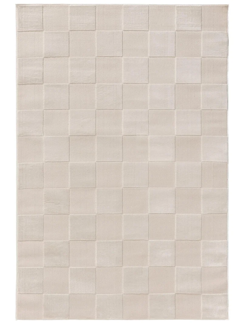 Tapis géométrique motif carré relief crème 140x200 cm