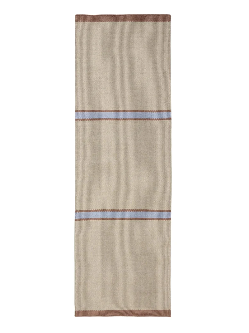 Tapis contemporain motif à bandes descente de lit marron et bleu en laine 80x250 cm