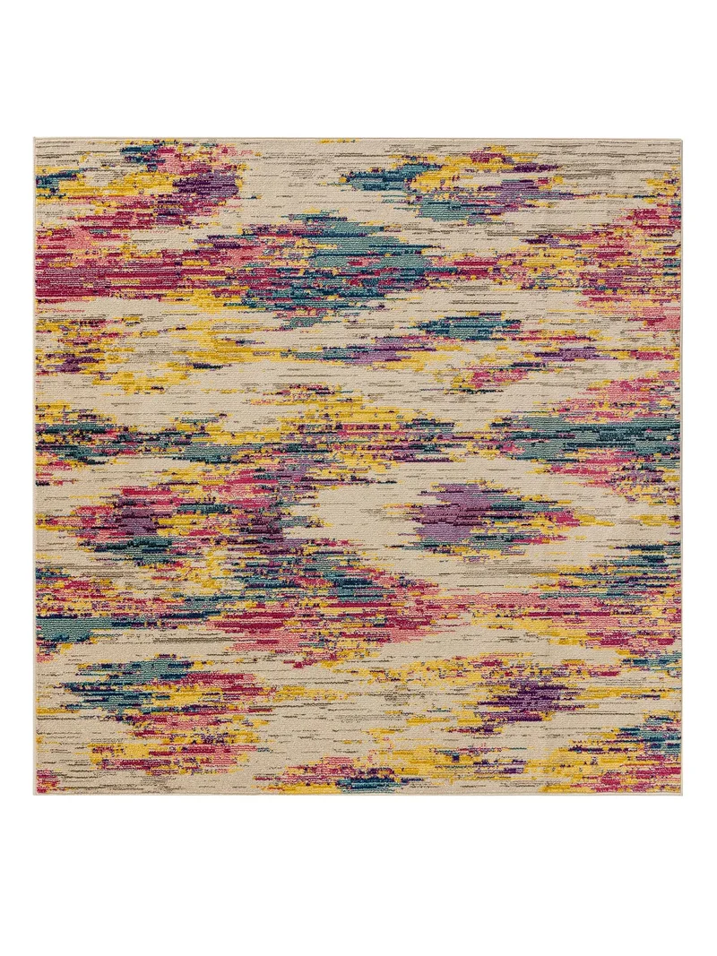 Tapis contemporain motif berbère carré multicolore 200x200 cm