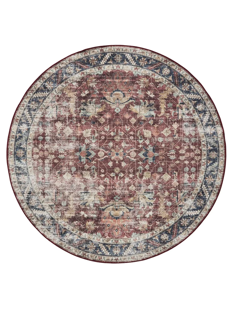 Tapis vintage motif floral rond multicolore lavable 120 cm de diamètre