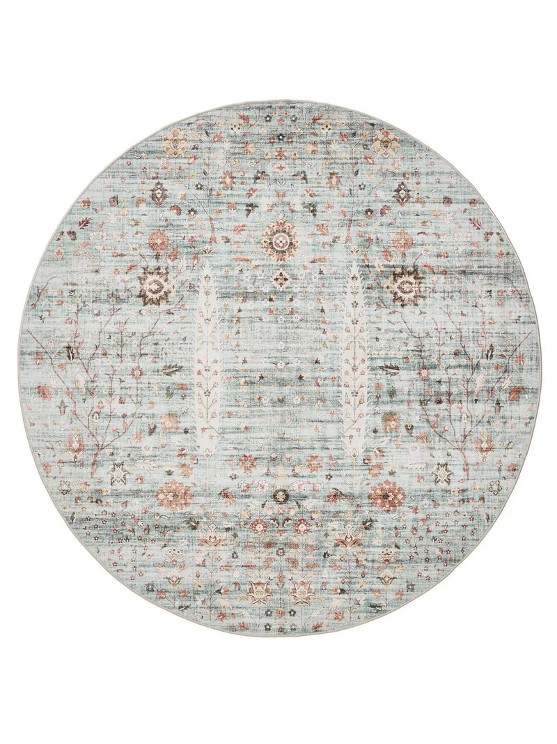 Tapis à fleurs vintage rond multicolore lavable 120 cm de diamètre