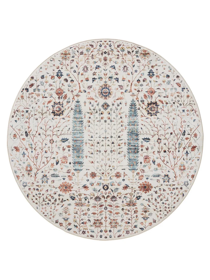 Tapis à fleurs rond multicolore lavable 120 cm de diamètre