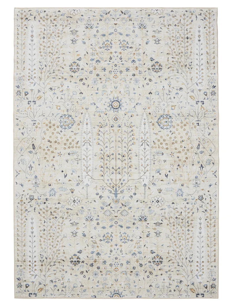 Tapis à fleurs beige lavable 200x300 cm