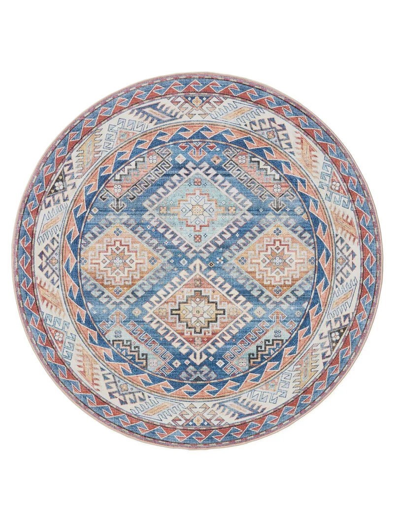 Tapis ethnique vintage rond multicolore lavable 160 cm de diamètre