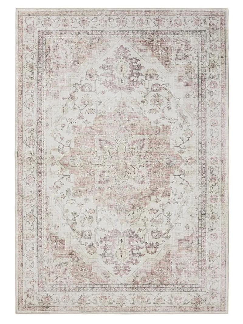Tapis vintage beige et rose lavable 60x120 cm