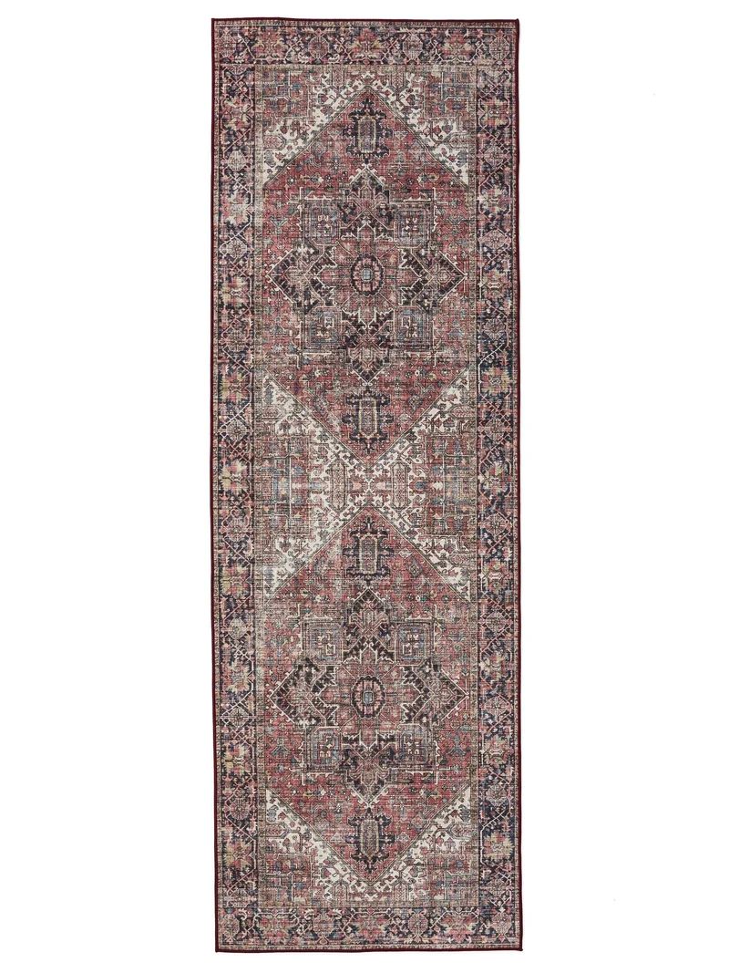 Tapis oriental de couloir multicolore tons bordeaux lavable 80x240 cm