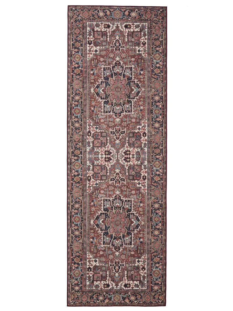 Tapis oriental de couloir multicolore tons rouges lavable 80x240 cm