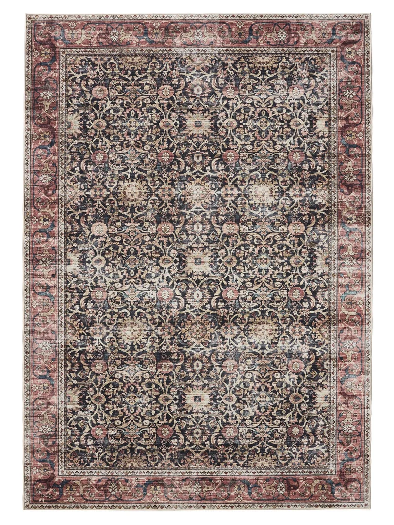 Tapis oriental vintage noir et marron lavable 140x200 cm