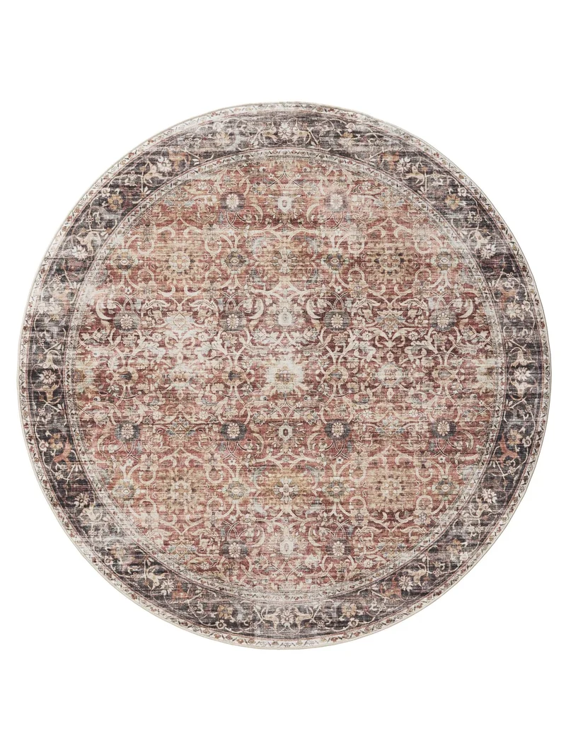 Tapis oriental vintage rond marron lavable 160 cm de diamètre