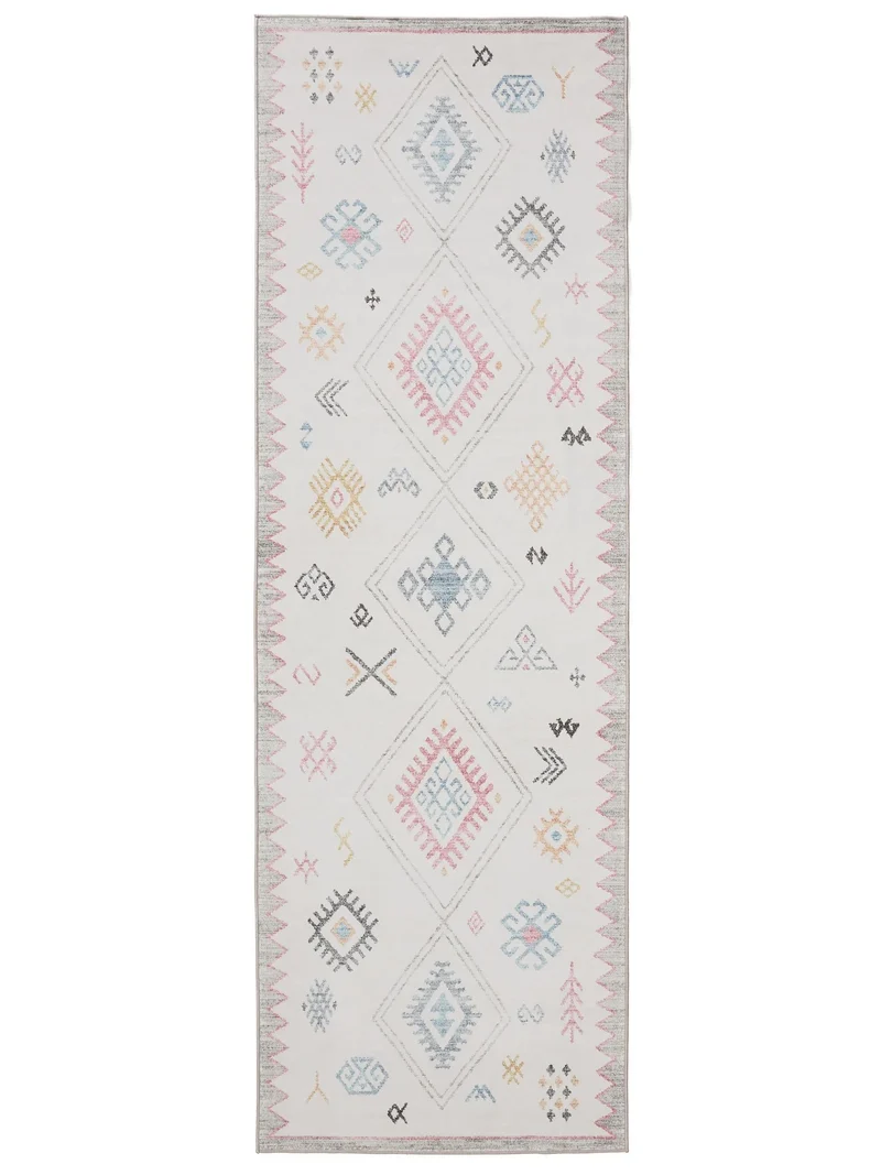 Tapis ethnique inspiration berbère de couloir multicolore lavable 80x240 cm