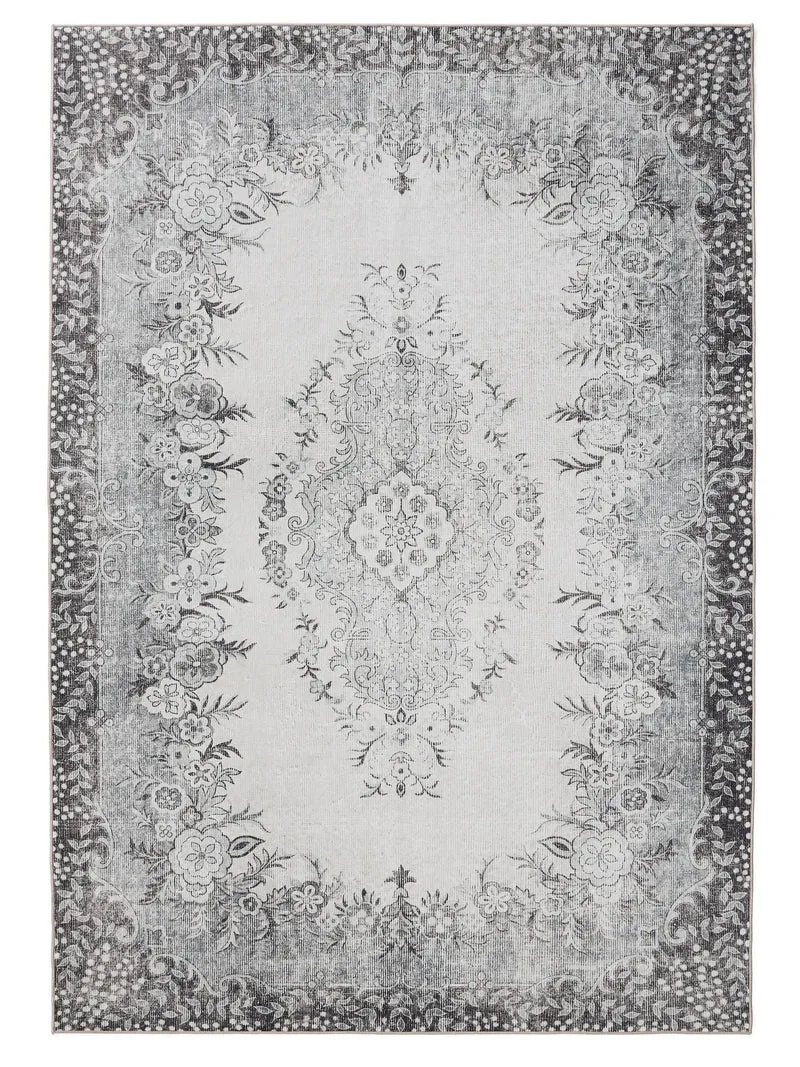 Tapis à fleurs vintage gris lavable 120x170 cm