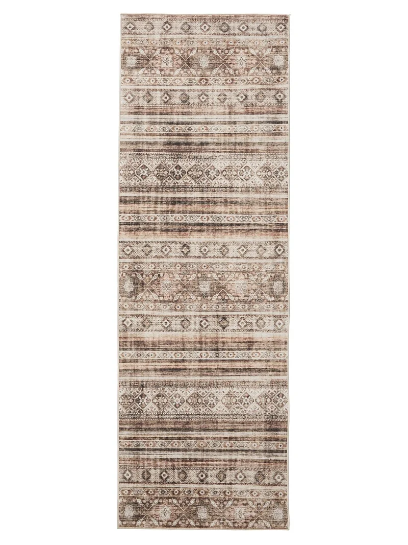 Tapis ethnique vintage de couloir marron lavable 80x240 cm